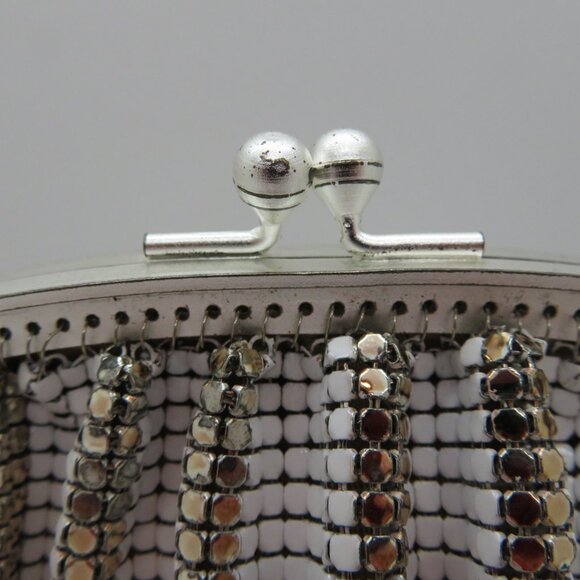 Women Handheld Chain Strap KissLock Purse White Gold Metal Mesh Mini Evening Bag - Picture 12 of 14